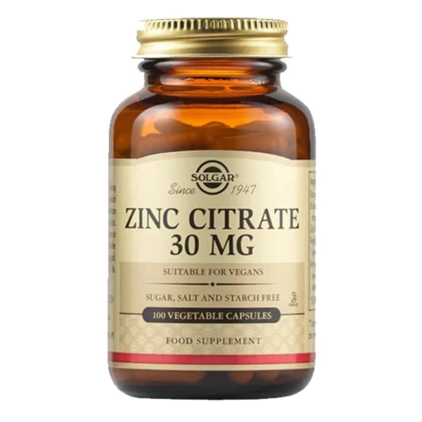 Solgar Zinc Citrate 30 mg, 100 Vegetable Capsules